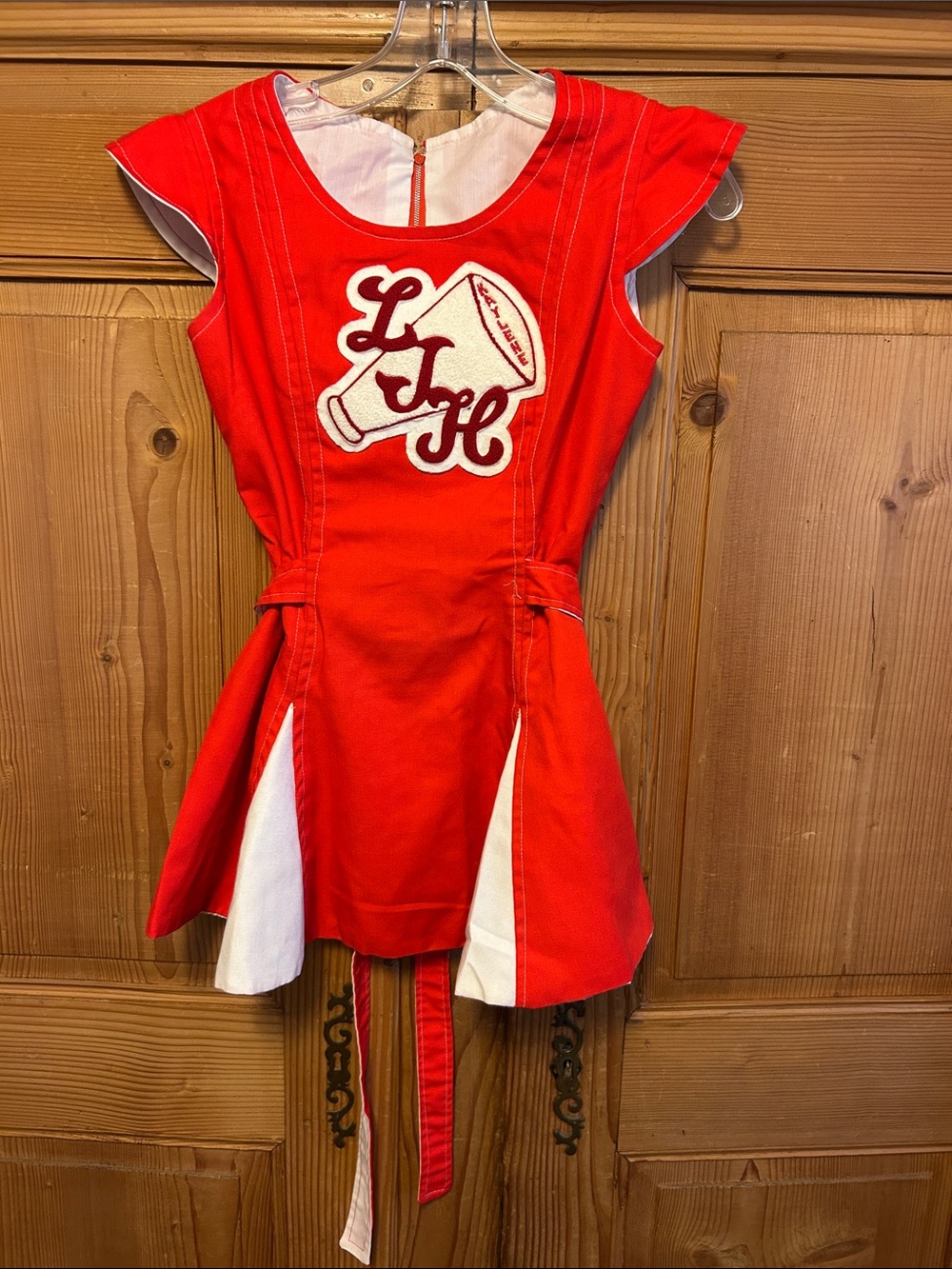 True Vintage 60s 70s Red and White Cheerleader Dress Costume Megaphone Patch